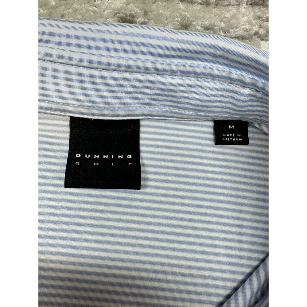 Dunning Polo Shirt Mens Medium Blue Striped Performance Scotland Flower - Picture 2 of 11